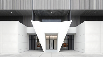 Obraz premium Modern Minimalist Building Entrance: Geometric Design and Clean Lines. A Study in Architectural Symmetry and Contemporary Style.