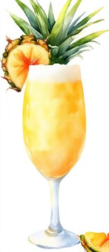 watercolor pineapple cocktail drink with slice clip art preview