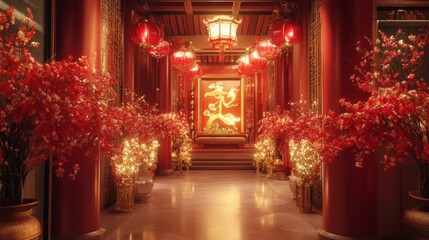 Luminous Red and Gold Chinese New Year Festive Interior