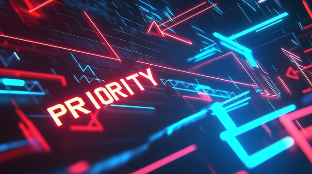 A colorful image with the word priority written in red