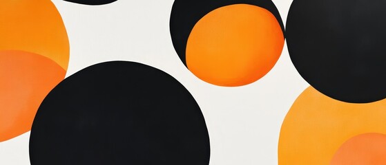 Geometric pattern featuring black and orange circles on a white background, ideal for modern design projects, wallpapers, or abstract art concepts.