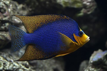 Stunning Blue and Gold Angelfish in Coral Reef
