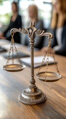 Scales of justice in a legal office setting.