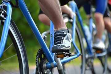 Naklejka premium Cyclists in motion along a scenic route
