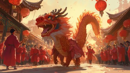 Fototapeta premium Spectacular Chinese Dragon Parade at Lantern Festival