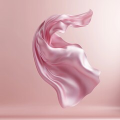 Smooth elegant pink transparent cloth separated on white background. Texture of flying fabric.