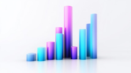 3D bar graph cylinders on light background, minimalist business analytics and data concept. Generative AI