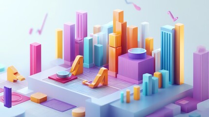 Fototapeta na wymiar Colorful Abstract Cityscape Composed of Geometric Shapes and Vibrant Hues During Daylight