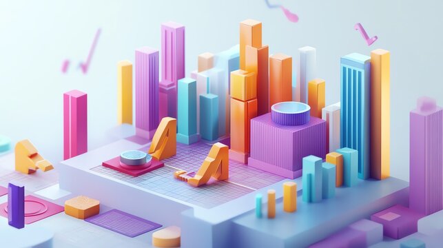 Colorful Abstract Cityscape Composed of Geometric Shapes and Vibrant Hues During Daylight