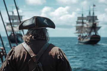 Obraz premium Vivid portrait of a pirate captain in costume, ai generative