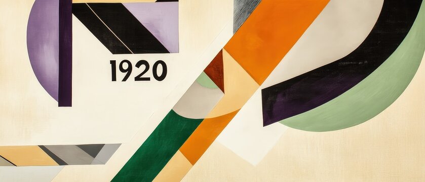 Abstract geometric art from the 1920s featuring bold colors and shapes. Modern design elements ideal for contemporary decor, branding, or creative projects.