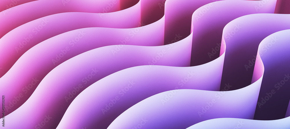 Poster Abstract gradient wave pattern with vibrant pink and purple tones. 3D Rendering