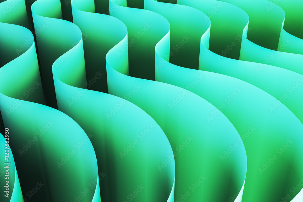 Aufkleber Abstract green wave pattern with smooth curves and glowing gradients. 3D Rendering