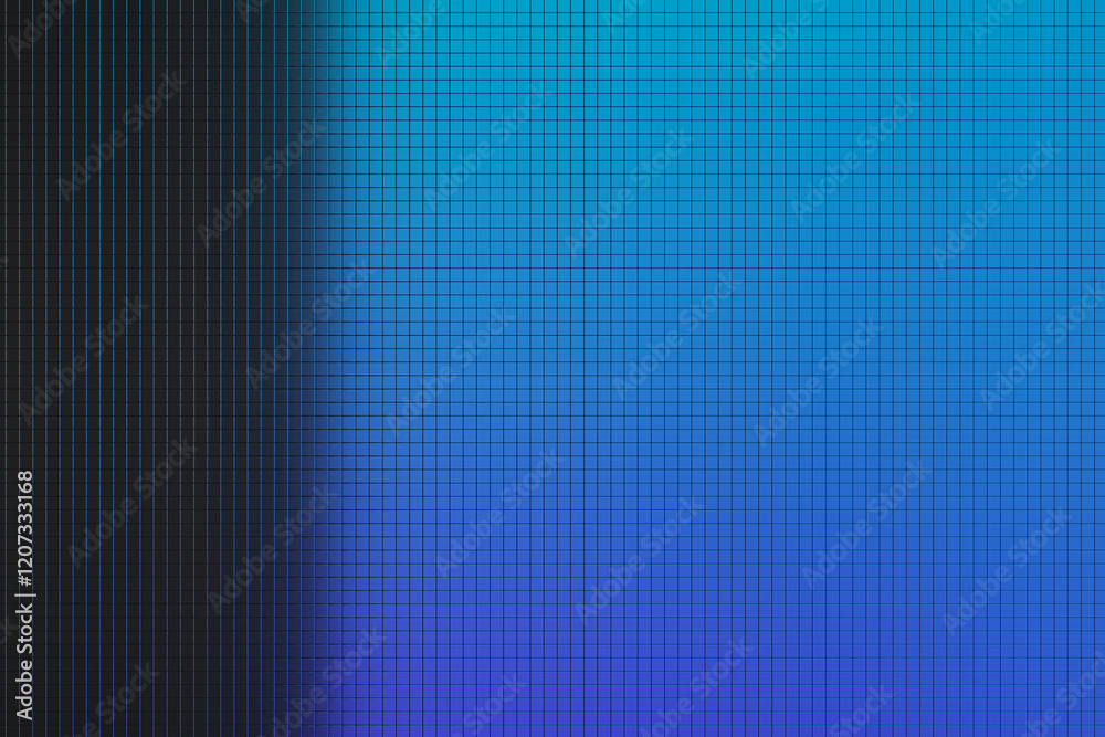 Poster Gradient blue to black grid-tile abstract wall background. 3D Rendering