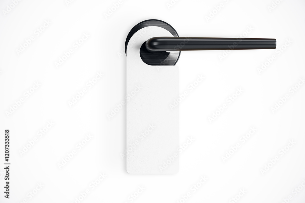 Fototapete minimalistic door handle with blank white tag on a light background. 3d rendering