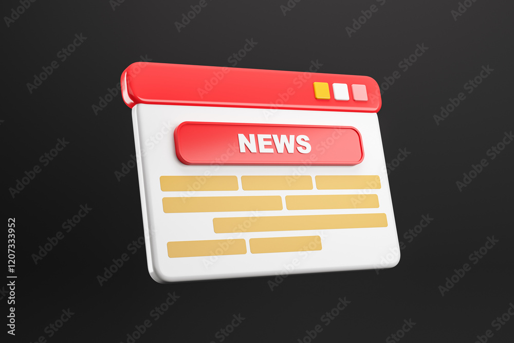 Poster 3D News Button Interface Icon on Dark Background. 3D Rendering