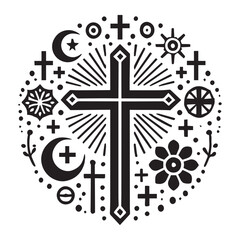 Obraz premium Ornate Christian Cross Symbol in a Circle