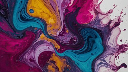 Two drops of color merged under water create colorful organic abstract form and shapes with detailed structures. Violet and magenta pink ink color swirl
