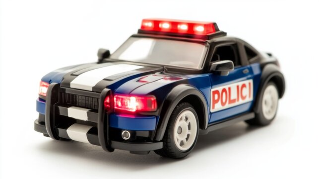 A detailed model of a police car featuring bright lights and an eye-catching design. Perfect for collectors and enthusiasts. Unique representation of law enforcement. Generative AI - Powered by Adobe