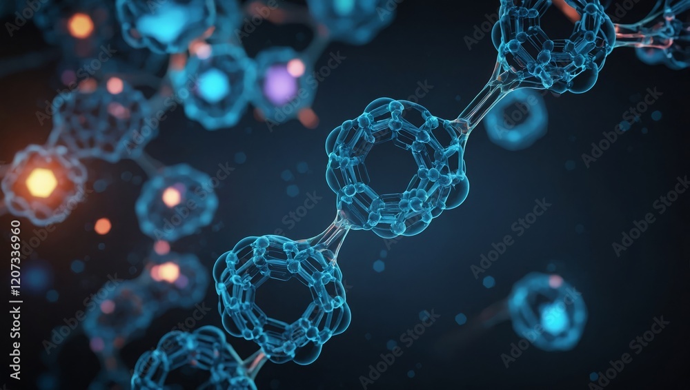 Wall mural a medical-themed digital composition featuring abstract hexagonal molecular patterns with glowing no