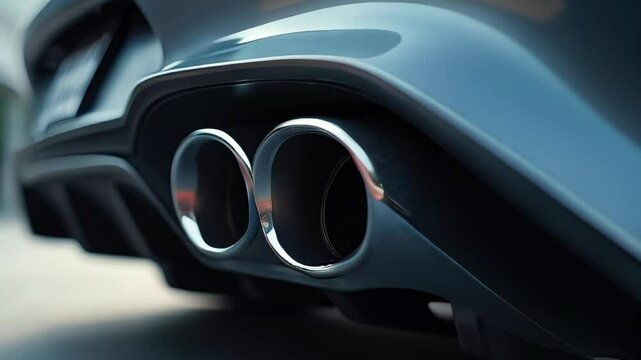 Close-up view of a car exhaust showcasing dual chrome tips on a sleek vehicle
