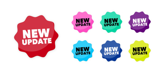 a set of vector colored stamp stickers in a figured form with the text new release