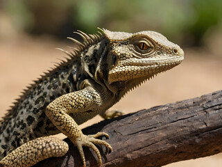 Obraz premium Close-up of a iguana resting on a rock, showcasing its detailed scales, vibrant coloration, and unique reptilian features in a natural outdoor setting