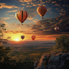 Hot Air Balloon Ride Sunset Background Photo