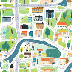 Map Illustration Seamless Pattern in Retro Style