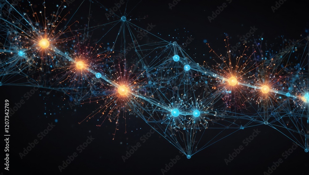 Wall mural a neural network-inspired design with glowing nodes and pathways