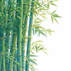 Lush Green Bamboo Forest Tranquil Nature Scene Asian Plants Botanical Illustration