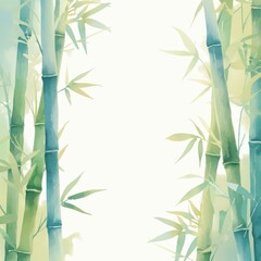 Naklejka premium Serene Watercolor Painting of Bamboo Forest Green and Blue Tones Asian Nature Background