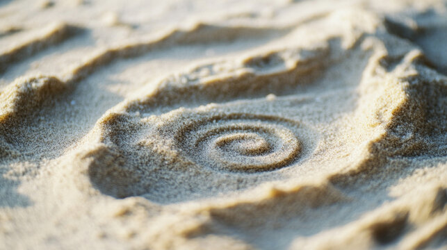 Reiki symbols softly drawn in beach sand during sunrise moments of tranquility and mindfulness