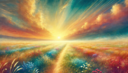 希望に満ちた春の小川と草花のハーモニー。
癒しと安らぎを届ける春の風景。
解放感を表現した空と大地。
色彩が織りなす幸福のパノラマ。
喜びと希望を描いた色鮮やかな風景。
Generated by AI.
