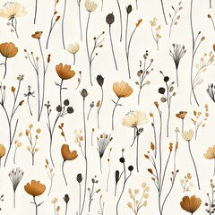 Naklejka premium Dried Flowers Botanical Seamless Pattern Design