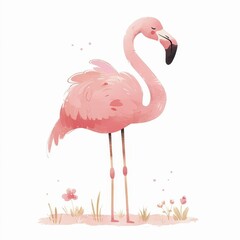 Adorable Pink Flamingo Illustration Tropical Bird Art Watercolor Style Cute Animal Design Perfect