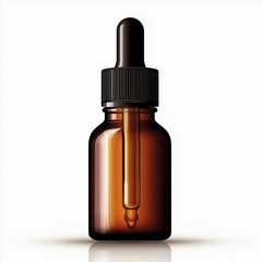 Fototapeta premium Amber glass dropper bottle on white background with blank label