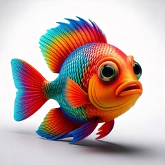 Fototapeta premium Colorful cartoon fish swimming with big eyes and open mouth