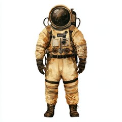 Retro Astronaut Space Suit Watercolor Painting Vintage Space Exploration Illustration