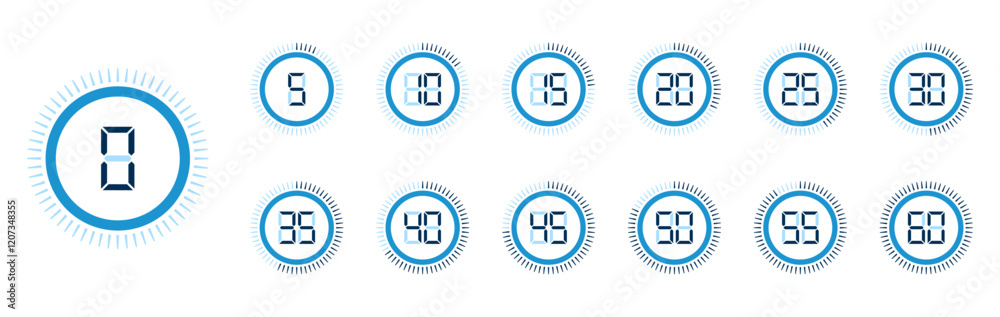 Wall mural countdown score timer circles with numbers in blue