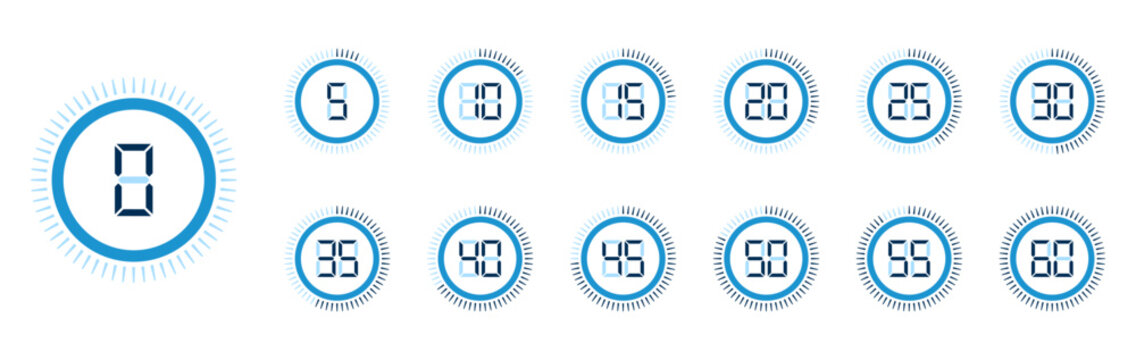 Countdown score timer circles with numbers in blue