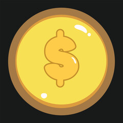 Dollar gold coin isolated on a black background cartoonist vector illustration