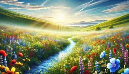 希望に満ちた春の小川と草花のハーモニー。
癒しと安らぎを届ける春の風景。
解放感を表現した空と大地。
色彩が織りなす幸福のパノラマ。
喜びと希望を描いた色鮮やかな風景。
Generated by AI.
