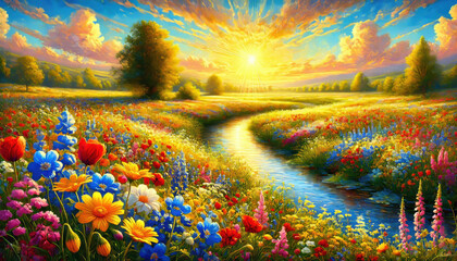 希望に満ちた春の小川と草花のハーモニー。
癒しと安らぎを届ける春の風景。
解放感を表現した空と大地。
色彩が織りなす幸福のパノラマ。
喜びと希望を描いた色鮮やかな風景。
Generated by AI.
