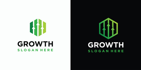 Growth chart vector logo design in hexagon shape with modern, simple, clean and abstract style. Icon for business, consulting, financial and personal branding.