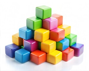 Fototapeta premium Colorful plastic cubes, stacked blocks, toy building bricks, educational playset