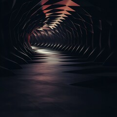 Dark Geometric Tunnel  Abstract 3D Render  Futuristic Architecture  Black Corridor Design