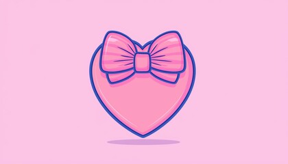 A cute pink heart with a bow, set against a soft pink background, symbolizing love and affection.