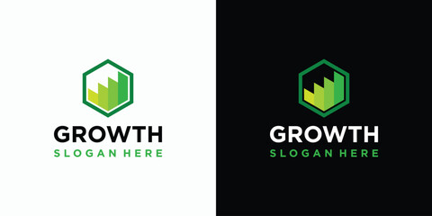 Growth chart vector logo design in hexagon shape with modern, simple, clean and abstract style. Icon for business, consulting, financial and personal branding.