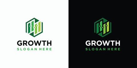Growth chart vector logo design in hexagon shape with modern, simple, clean and abstract style. Icon for business, consulting, financial and personal branding.